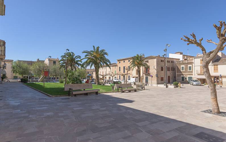 Townhouse with stone fa\u00e7ade in the interior of Mallorca