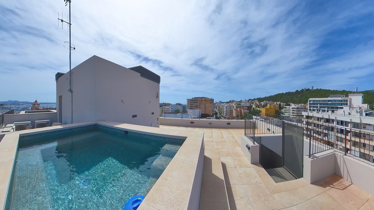 Ático con gran terraza y piscina con vistas al castillo Bellver en Son Armadams